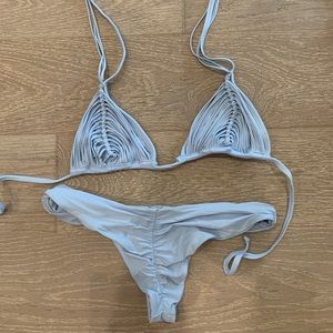Baby blue triangle tie detail bikini set